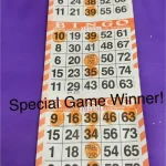 One of the winning cards for the "T" special game at the Breaking the Silence Mystery Bingo.