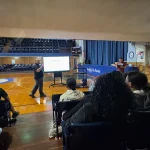 Terry presenting to the students at Raub Middle School.